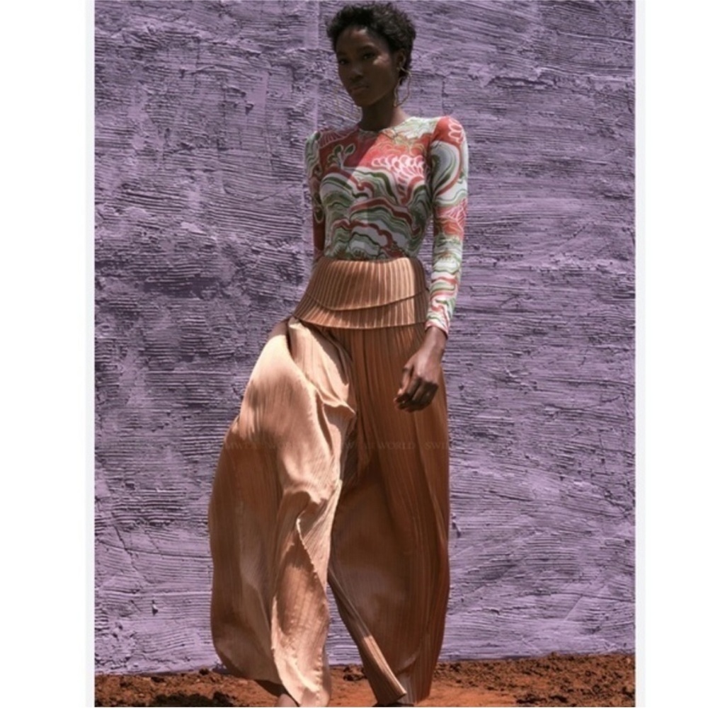 Andrea Iyamah Linea Pleated High Waisted Pants in Toffee